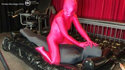 Zentai rubbing sleep sack play!