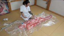 Human body model restrained in a plastic bag!